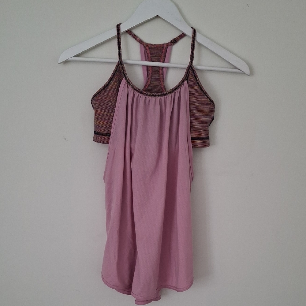 lululemon athletica No Limits Tank Top Pink With Multicolor Striped Bra 12" Band